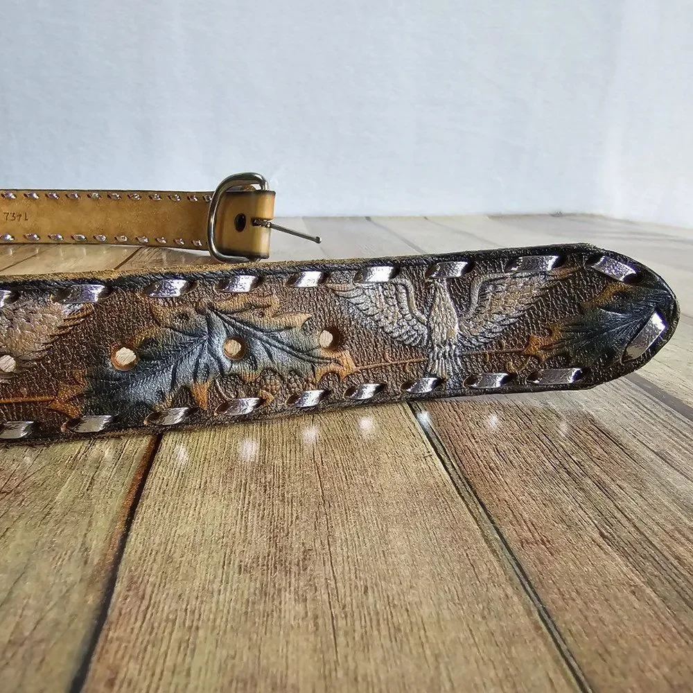 Hand Tooled Genuine Leather Custom Harold Western Belt Size 34/39